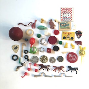 Vintage Lot of 50 Toys & Charms Lot, Junk Drawer Lot, Assemblage Craft Lot