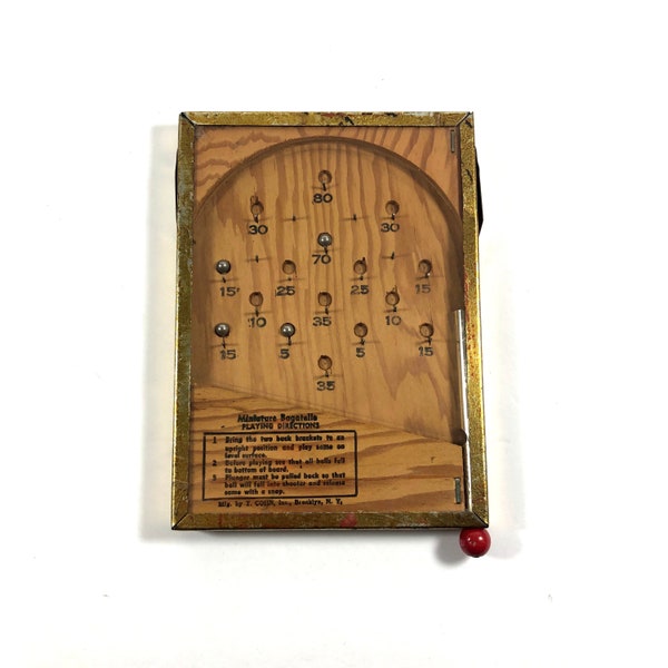 Vintage Portable Wooden Miniature Bagatelle Pinball Game