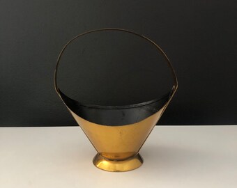 Antique Copper Brass Top Handle Mini Basket or Planter