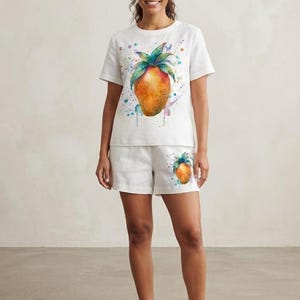 Colorful Patchwork Mango T-Shirt Design, Tropical Fruit Graphic, Vibrant Mango Illustration, Summer Clothing Print, Cute Fruit Artwork