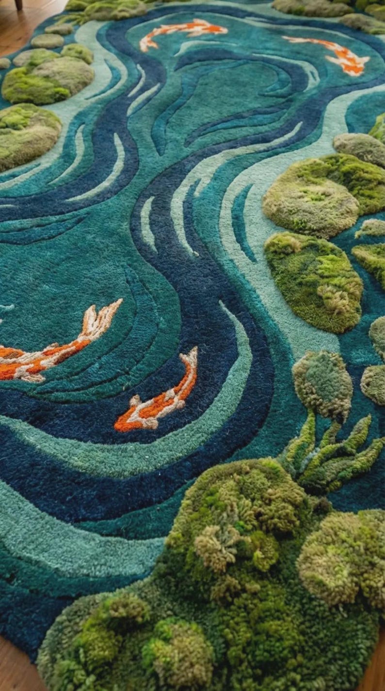 Koi Pond Rug
Koi Fish Rug
Japanese Koi Rug
Moss Koi Rug
3D Koi Fish RugJapanese Garden Rug
Zen Area Rug
Organic Shape Rug
Japandi Rug
Nature Inspired Rug