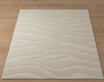 Beige Abstract Rug, Modern Minimalist Area Rug, Neutral Hand Tufted Carpet, Contemporary Living Room Rug