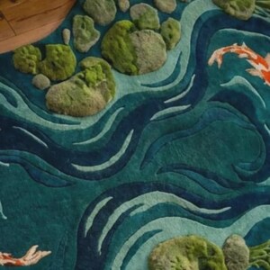 koi pond rug
koi fish rug
japanese koi rug
3d koi fish rug
moss koi rug
japanese garden rug
zen area rug
organic shape rug
pond area rug
japandi rug
nature inspired rug
fish area rug
statement area rug