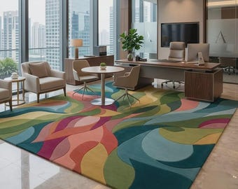Multicolor Abstract Rug, Modern Artistic Area Rug, Colorful Geometric Living Room Carpet