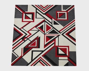 Black Red White Geometric Rug, 8x10 Modern Abstract Area Rug, Bold Living Room Carpet