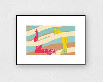 Colorful cut-out style, Art Print,Nude, Framed Small Modern Giclee Print, Free shipping