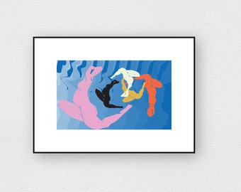 Colorful cut-out style Art Print, Nude, Framed Small Modern Giclee Print, Free shipping