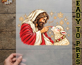 Jesus Boop DTF Transfer, Christian Christmas Ready to Press, Jesus with Lamb Iron On, Lamb of God Faith Based Holiday DTF Print