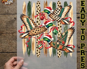 Christmas Ducks DTF Transfer, Mallard Duck Christmas Ready to Press, Duck Hunting Holiday Iron On, Camo Waterfowl Xmas DTF Print