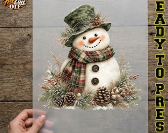 Vintage Snowman Christmas DTF Transfer, Rustic Snowman Ready to Press, Winter Holiday Christmas Transfer, Snowman Iron On