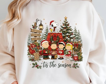Tis The Season Christmas Ready to Press, Cute Cartoon Dog Winter Holiday DTF Transfer, Vintage Christmas Crew Shirt Iron On