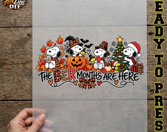 The BER Months Are Here DTF Transfer, Cute Cartoon Dog Ready to Press, Halloween Thanksgiving Christmas Iron On, Fall Holiday Heat Press