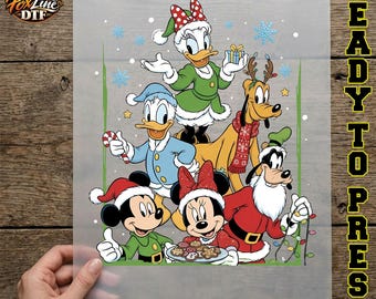 Disney Christmas DTF Transfer, Mickey Minnie Donald Daisy Goofy Pluto Dtf, Vintage Disney Characters, Christmas Friends, Ready to Press