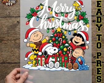 Christmas Cartoon Dog DTF Transfer, Vintage Holiday Cartoon Friends Ready to Press, Cute Beagle Christmas Tree Iron On, Retro Winter DTF