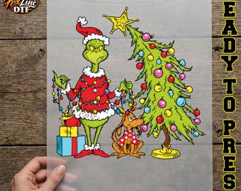 Grinch Christmas DTF Transfer, Christmas Tree Ready to Press, Grinch Iron On, Holiday Heat Press, Christmas Dtf Print, Grinch Shirt Transfer
