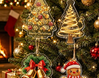 Acrylic Christmas Tree Ornament, Holiday Hanging Decoration for Christmas tree, window wall decor