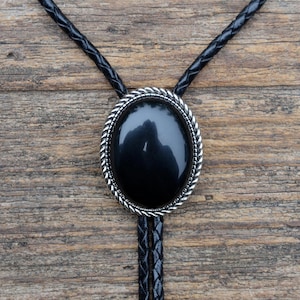 Obsidian Black Bolo Tie - Customizable Cord Color, Tips and Length
