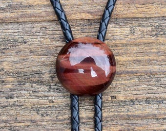 Red Tiger's Eye Bolo Tie - Customizable Cord Color, Tips and Length - Unique Handmade Gift - Gift Boxed - On Sale!
