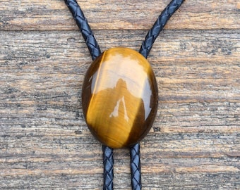 Tiger's Eye Bolo Tie - Customizable Cord Color, Tips and Length - Unique Handmade Gift - Gift Boxed - On Sale!