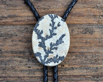 Psilomelane Dendrite Bolo Tie - AAA Quality - Customizable Cord Color, Tips and Length - Unique Handmade Gift - Gift Boxed - On Sale!