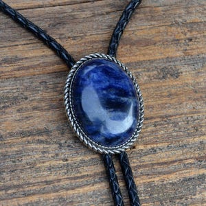 Sodalite Bolo Tie - Customizable Cord Color, Tips and Length