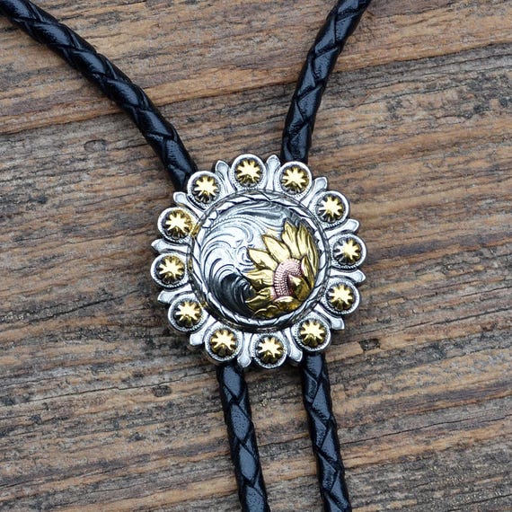 Sunflower Bolo Tie - Customizable Cord Color, Tips and Length