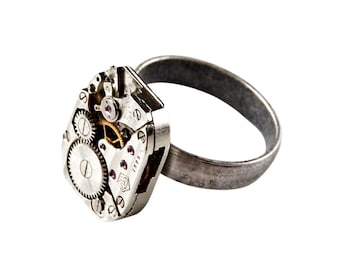 Äkta urverk Steampunk Statement-ring - Justerbar