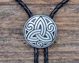 Celtic Spiral Bolo Tie - Customizable Cord Color, Tips and Length - Unique Handmade Gift - Gift Boxed - On Sale!