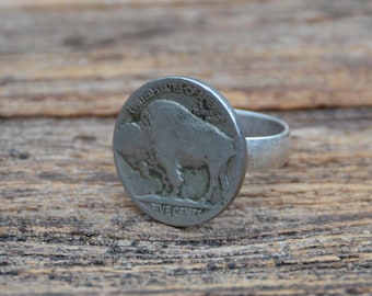 Genuine Buffalo Indian Head Nickel Coin Statement Ring for Women - Adjustable - Ready to Gift