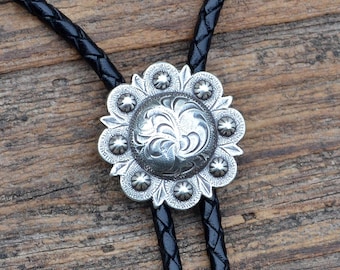 Ornate Design Bolo Tie - Customizable Cord Color, Tips and Length - Unique Handmade Gift - Gift Boxed - On Sale!