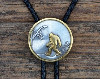 Bigfoot - Sasquatch Bolo Tie - Customizable Cord Color, Tips and Length - Unique Handmade Gift - Gift Boxed - On Sale!