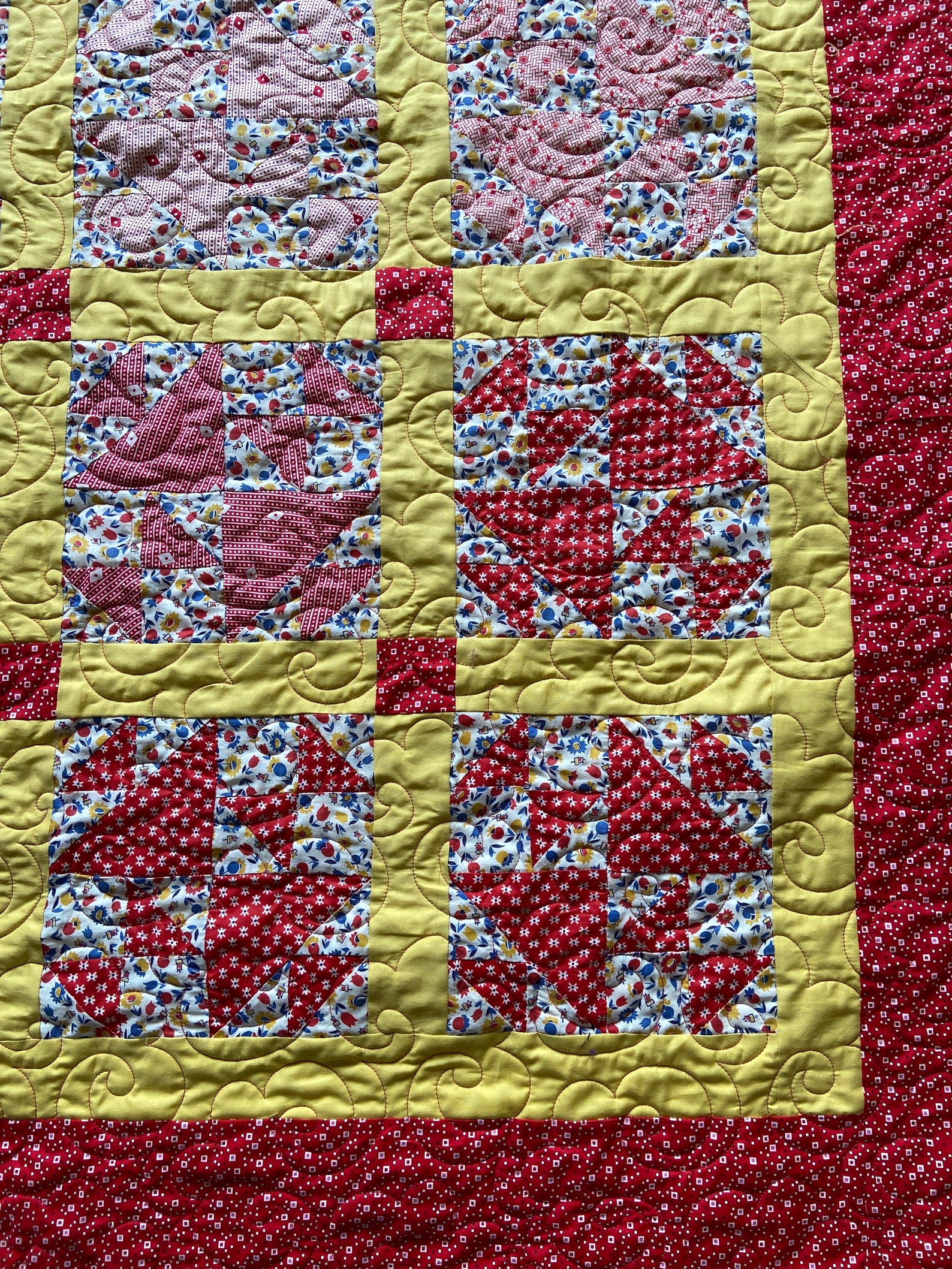 Red and Yellow Quilt With Vintage Blocks Quilt Etsy