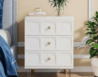 3-Drawer Nightstand, Tall Bedside Table with Storage, Modern Bedroom Night Stand, Wooden Side Table, Small Space Furniture