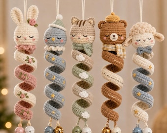 Crochet Animal Spiral Hanging Pattern, Bunny Cat Bear Sheep Nursery Decor (PDF Download)