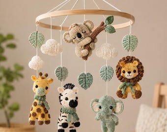 Crochet Safari Animals Mobile Pattern, Jungle Nursery Decor (Digital Download)