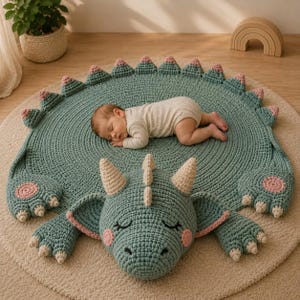Crochet Dragon Play Mat Pattern, Nursery Rug, Baby Shower Gift (PDF Pattern)