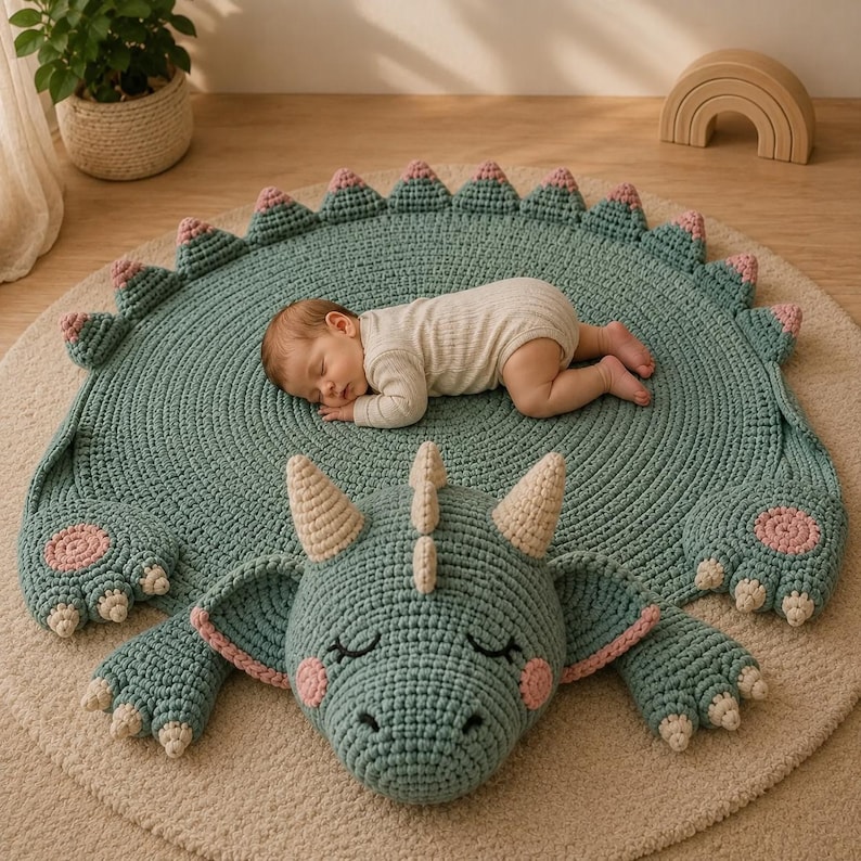 Crochet Dragon Play Mat Pattern, Nursery Rug, Baby Shower Gift (PDF Pattern)