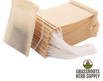 Unbleached Disposable Tea Filter Bags with Drawstring | All Natural Compostable Loose Leaf Tea Bags | Non Toxic | Environmentally Friendly