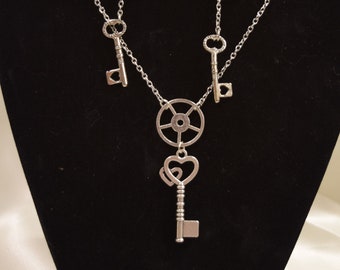 Hearts and Gears Necklace and Earings