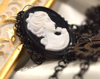 Dark Cameo Necklace and Earring Set
