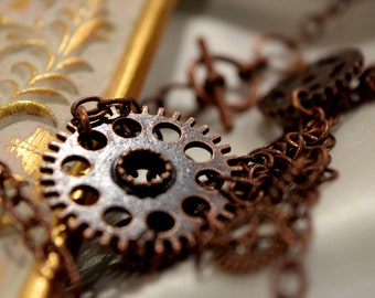 Copper and Gears Chandelier Necklace and Earings