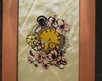 Pocket watch framed print with three dimensional details