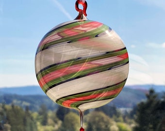 blown glass ornament red white green