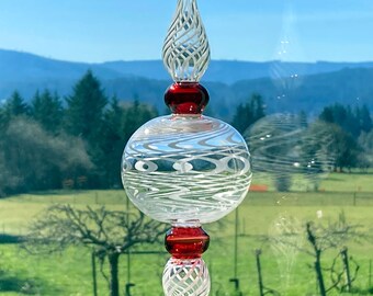 hand blown ornament white red clear incalmo