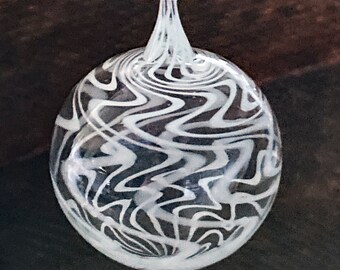 hand blown ornament white swirls on clear