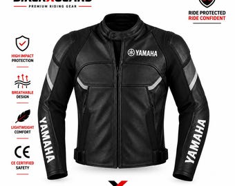 Handmade Yamaha Motorcycle Leather Jacket, Black Biker Racing Coat, Sport Moto Jacket, Classic Riding Style, Streetwear