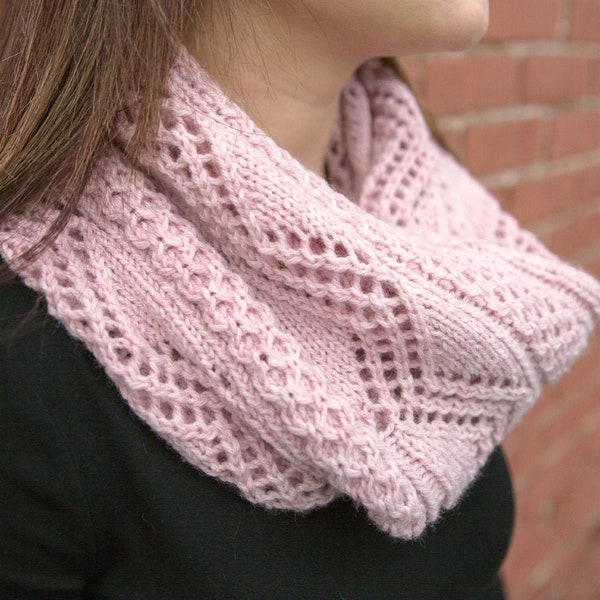 Knitting PATTERN Bad Wolf Bay Infinity Scarf // Cable and Lace Cowl Pattern // Nerdy Knitting