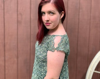 Nyneve Crochet Lace Tee Pattern: Sock Yarn Top (PDF Pattern)