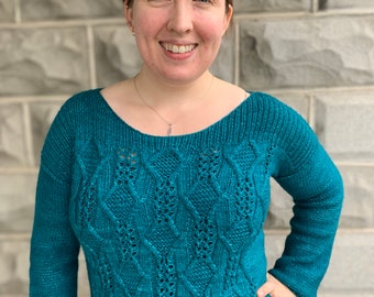 Arkenstone Pullover Knitting PATTERN | Cables and Lace Sweater Pattern