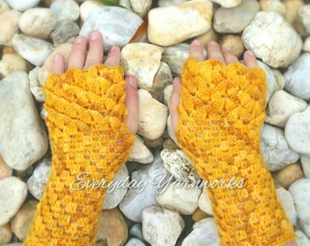 Crochet Dragon Scale Mitts PATTERN: Fingerless Gloves (PDF Pattern)